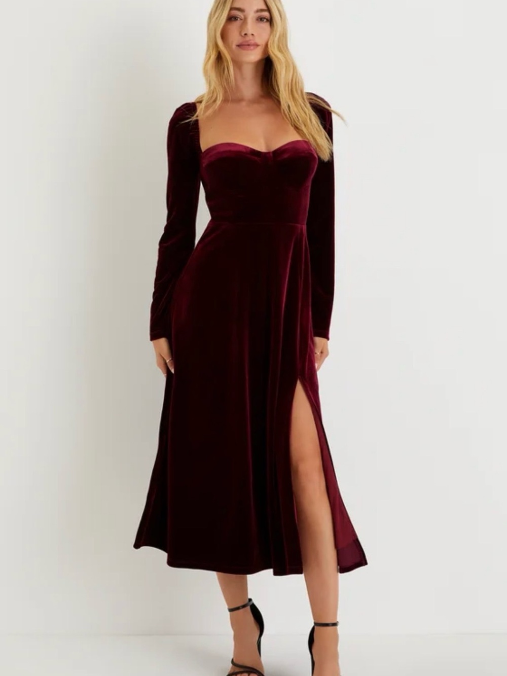 Lulus Precious Impression Burgundy Velvet Bustier‎ Midi Dress XL Wedding Party